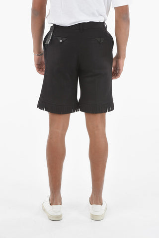 Virgin Wool Tailored Shorts with Fringed Hems
