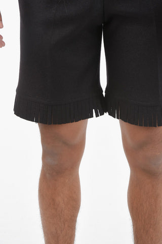 Virgin Wool Tailored Shorts with Fringed Hems