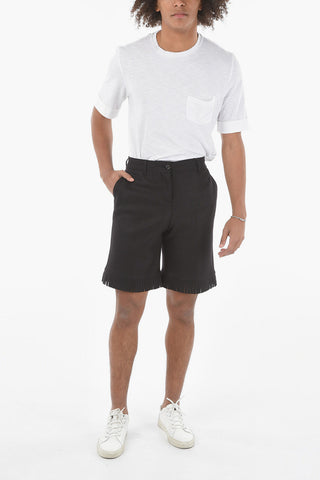 Virgin Wool Tailored Shorts with Fringed Hems