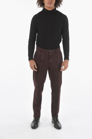 CC COLLECTION Stretch Cotton Single-pleated Pants with 5 Pockets