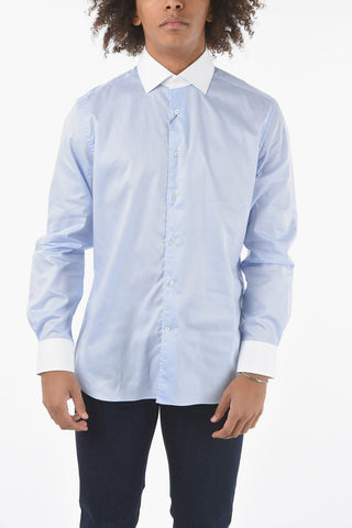 Wrinkle-free Twill Cotton Shirt with Contrasting Collar and Cuffs