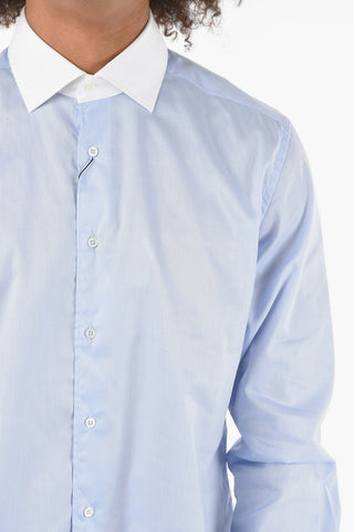 Wrinkle-free Twill Cotton Shirt with Contrasting Collar and Cuffs