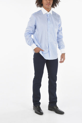 Wrinkle-free Twill Cotton Shirt with Contrasting Collar and Cuffs