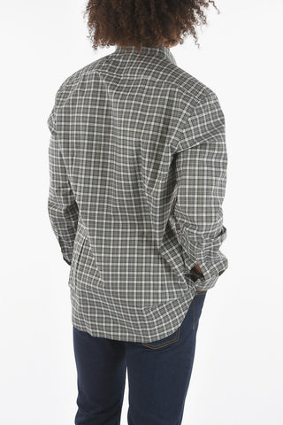 Camicia in Poplin di Cotone a Quadri Plaid con Collo Italiano