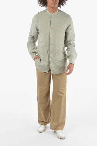 Flax Shirt with Mandarin Collar