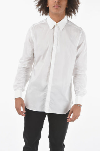 Camicia Slim Fit in Poplin di Cotone con Abbottonatura Nascosta