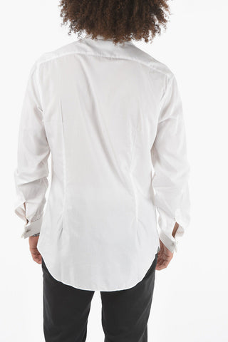 Camicia Slim Fit in Poplin di Cotone con Abbottonatura Nascosta