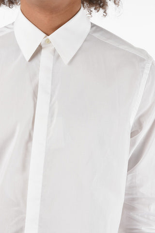 Camicia Slim Fit in Poplin di Cotone con Abbottonatura Nascosta