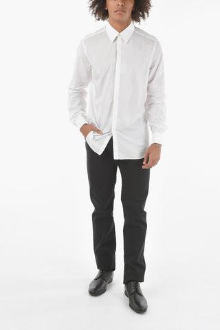 Camicia Slim Fit in Poplin di Cotone con Abbottonatura Nascosta