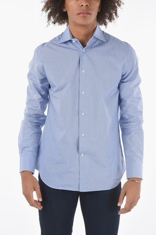 Micro-houndstooth Cotton Shirt with Standard Collar