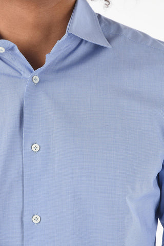 Micro-houndstooth Cotton Shirt with Standard Collar