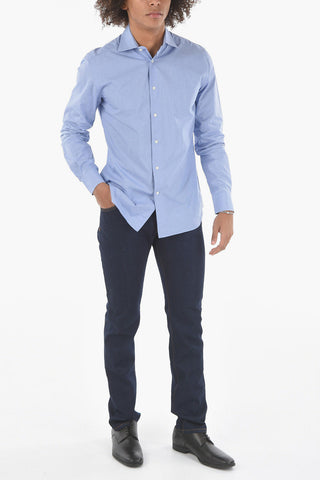 Micro-houndstooth Cotton Shirt with Standard Collar