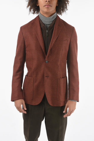 Removable Chester Piece Twill Wool and Silk Blazer