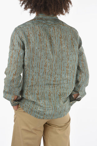 Camicia in Lino con Motivo Astratto e Collo Camp