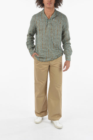 Camicia in Lino con Motivo Astratto e Collo Camp