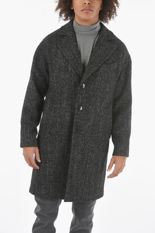 CC COLLECTION Half-lined Herringbone Wool Blend Coat
