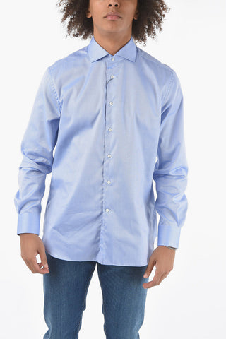 Basket-weave Cotton Shirt with Standard Collar