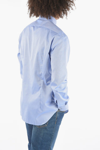 Basket-weave Cotton Shirt with Standard Collar