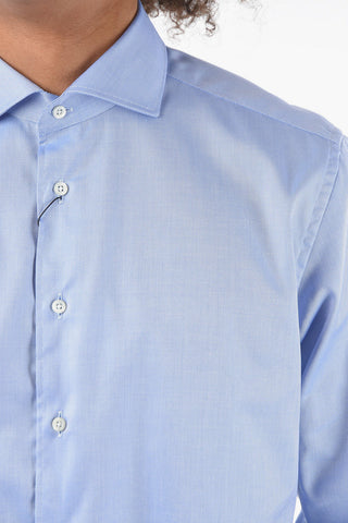 Basket-weave Cotton Shirt with Standard Collar