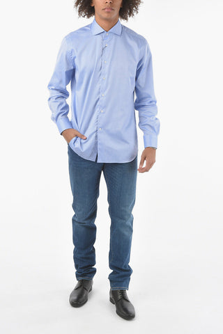 Basket-weave Cotton Shirt with Standard Collar