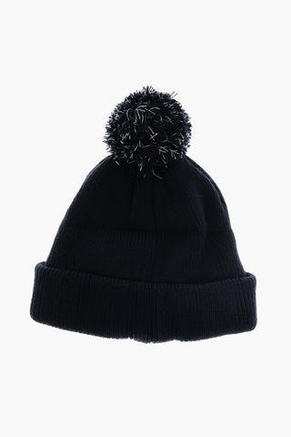 Solid Color FUTURA Beanie with Pom Pom and Lurex Details