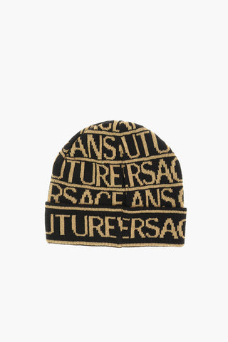 COUTURE All Over Lurex Logo Wool Blend Beanie Hat