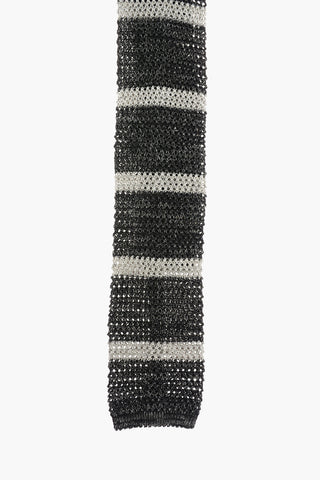 Cravatta Kipper Crochet a Righe in Seta e Lino