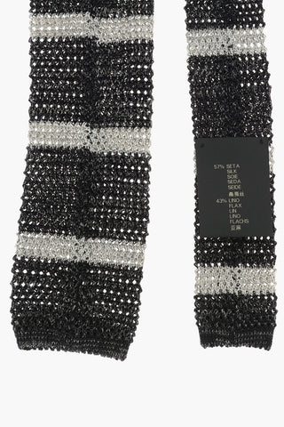 Cravatta Kipper Crochet a Righe in Seta e Lino