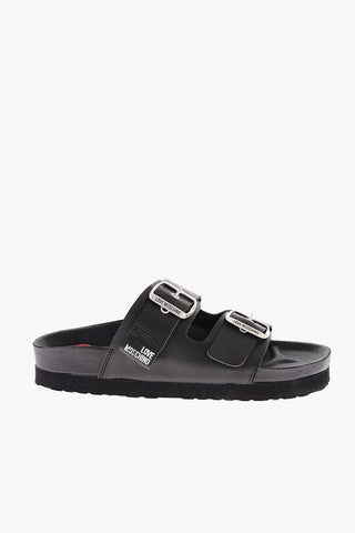 LOVE Silver Double Buckle Letaher BIRKI40 Sandals