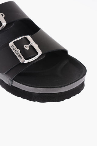 LOVE Silver Double Buckle Letaher BIRKI40 Sandals