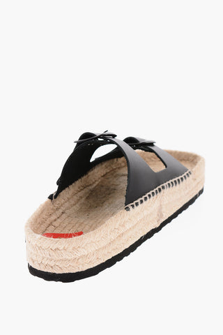 LOVE 5cm Leather Sandals with Double Buckle and Raffia Sole
