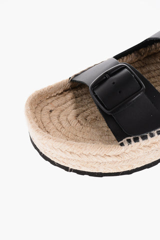 LOVE 5cm Leather Sandals with Double Buckle and Raffia Sole