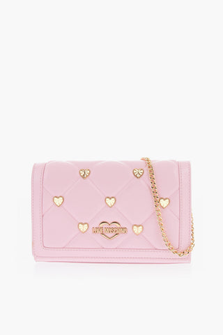 LOVE Faux Leather Quilted Bag Embelished With Golden Hearts