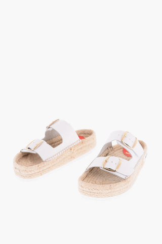 LOVE 5cm Leather Sandals with Double Buckle and Raffia Sole