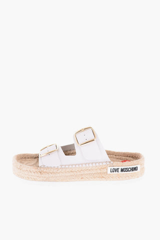 LOVE 5cm Leather Sandals with Double Buckle and Raffia Sole