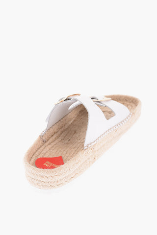 LOVE 5cm Leather Sandals with Double Buckle and Raffia Sole