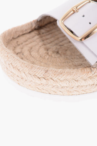 LOVE 5cm Leather Sandals with Double Buckle and Raffia Sole
