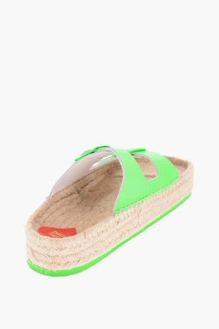 LOVE 5cm Fluo Leather Sandals with Double Buckle and Raffia Sole