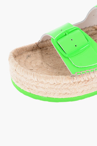 LOVE 5cm Fluo Leather Sandals with Double Buckle and Raffia Sole