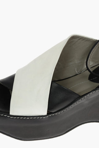 Two-Tone Leather SILENE Wedge Sandals 7cm