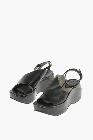 Solid Color Leather SILENE Wedge Sandals 7cm