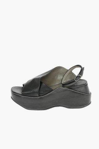 Solid Color Leather SILENE Wedge Sandals 7cm