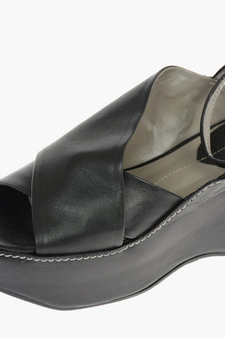 Solid Color Leather SILENE Wedge Sandals 7cm