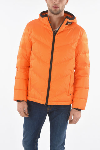 Hooded CHEVRON Down Jacket with Contrasting Zip