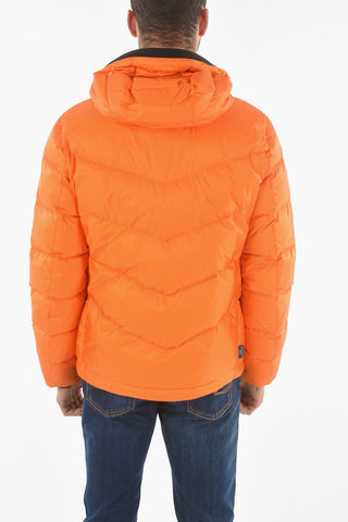 Hooded CHEVRON Down Jacket with Contrasting Zip