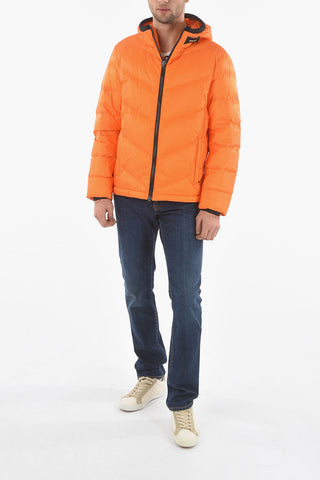 Hooded CHEVRON Down Jacket with Contrasting Zip