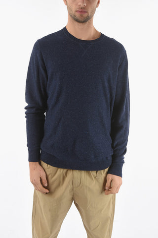 Cotton and Linen YARN Crew-Neck Sweater with Ribbed Cuff Sleeve
