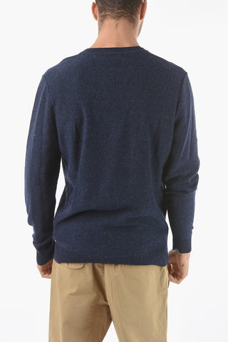 Cotton and Linen YARN Crew-Neck Sweater with Ribbed Cuff Sleeve