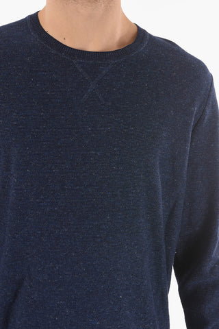 Cotton and Linen YARN Crew-Neck Sweater with Ribbed Cuff Sleeve