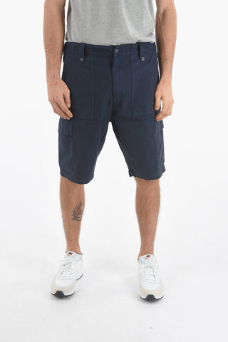 Cotton SEERSUKER Cargo Shorts with Logoed Buttons